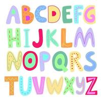 Hand drawn funny alphabet for kids studying letters. Vector illustration