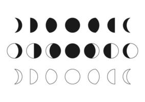 Vector set of moon phases. Moon silhouette icons