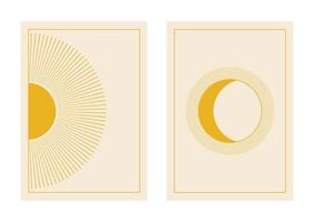 Boho wall art posters with moon phases. Minimal trendy style. Pastel colors. Design for wallpaper, wall decor, print, background, card, social media. Vector illustration.