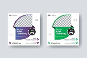 Social media post square flyer travel banner template vector