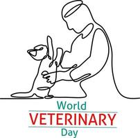 World Veterinary Day one line poster vector illustration of veterinarian check pet health