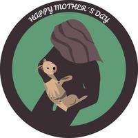 Mother's Day, Woman Hugging With Brown Puppy Tenderly Over a Color Circular Background vector