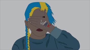 Girl With Hand Covering Her Eyes Against War in Ukraine vector