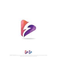 Play Button With Thunder Or Flash Logo Vector