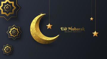 elegant eid mubarak islamic background with crescent moon vector