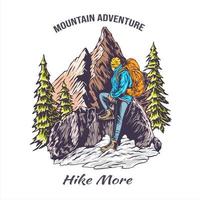 diseño de camiseta de ilustración de aventura de montaña vector