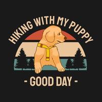 Hiking with my puppy retro t shirt design vector