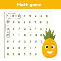 Math game. Addition, subtraction. Worksheet for kids preschool and school age. vector