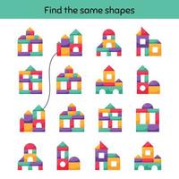 Find same. Worksheet for kids kindergarten, preschool and school age. vector