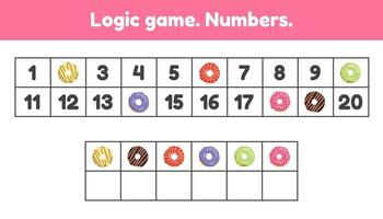 Logic game. What numbers are missing. Worksheet for kids kindergarten. preschool and school age. vector