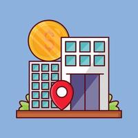 Ilustración de vector de ubicación de edificio en un fondo. Símbolos de calidad premium. iconos vectoriales para concepto y diseño gráfico.