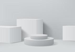 Los productos de fondo 3d muestran una escena de podio con un soporte de plataforma geométrica para mostrar productos cosméticos. escaparate de escenario en pedestal de estudio blanco vector