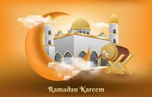 Ramadan Kareem with Mosque ad Moon Concept vector
