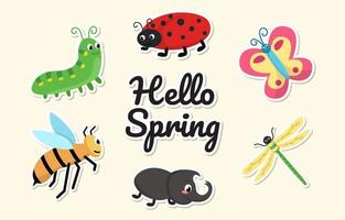 Spring Insect Sticker Set vector