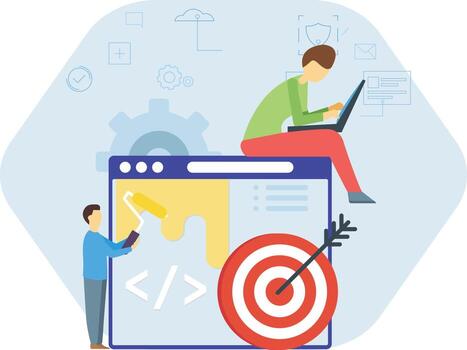 los chicos están trabajando en la codificación de destino. vector