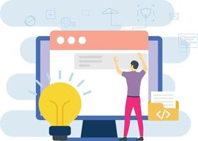 The boy is working on webpage idea. vector