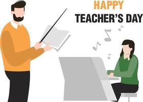 The musical teacher teaching the student with a musical stick and book. vector