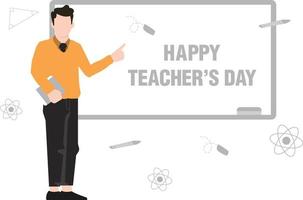 The teacher is standing with a book. vector