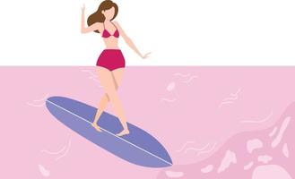 The girl is doing surfing. vector