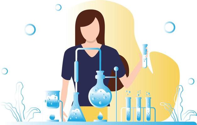 The girl doing experiment in lab.