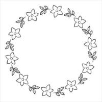 Hand drawn floral round frame vector