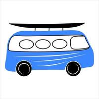 Blue retro mini van with surfboard vector