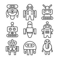 lindo robot iconos línea arte vector