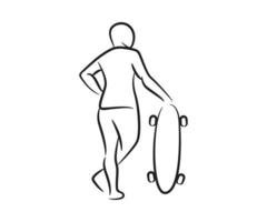 hand drawn standing skateboarder vector illustration