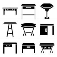 iconos de mesa y silla de oficina vector