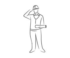 hand drawn smart engineer line illustration vector