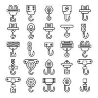 pulley and crane hook icons set vector