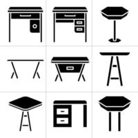 desk, table, stool and chair icons vector