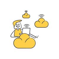 yellow people stick figure sitting on cloud server