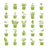 green plant pot icons set vector