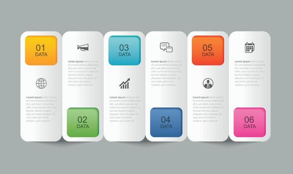 6 data infographics tab paper index template. Vector illustration abstract background.