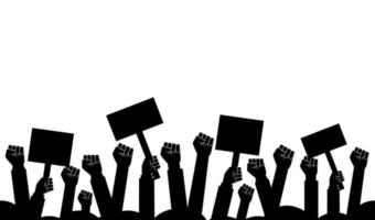 Group of fists raised in air. Group of protestors fists raised up in the air vector illustration