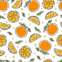 Juicy tangerine seamless pattern. Slices and leaves of tangerine. Geometry. Abstract hand-drawn background. vector