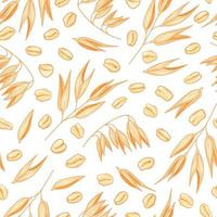 Oat flakes and grains seamless pattern on white background. Healthy eating. Cartoon style. Vector illustration.