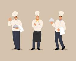 conjunto de chef sonriente. personajes en un estilo plano. ilustración vectorial sobre un fondo aislado. vector