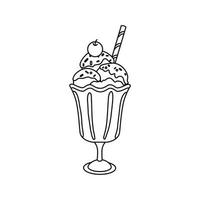 Ice cream dessert with cherry outline. The icon. Vector illustration.