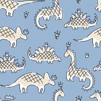 Dinosaurs and crowns children's seamless pattern. Abstract hand made  background. vector