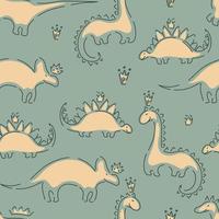 Dinosaurs and crowns seamless minimalistic pattern for children textiles, wallpaper, decor. Abstract vector background