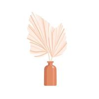 dry palm leaf in a vase. Home decor in boho style. Bohemian. Vector illustration.