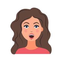young woman is surprised with her mouth open. Emotion. Vector illustration in a flat style.