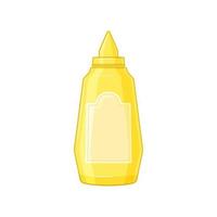 Bottle of mustard on a white isolated background. Mock-up sauce packaging in the cartoon style. Vector illustration