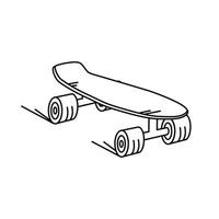 Skateboard in the outline style. The icon. Vector illustration on a white isolated background.