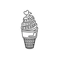 Ice cream in an outline waffle glass. The icon. Vector illustration.