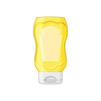 Bottle of mustard on a white isolated background. Mock-up sauce packaging in the cartoon style. Vector illustration