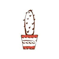 Cactus in a pot hand-drawn illustration on a white background. Succulent. Vector