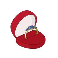 Gold ring in a red gift box. Element of design vector